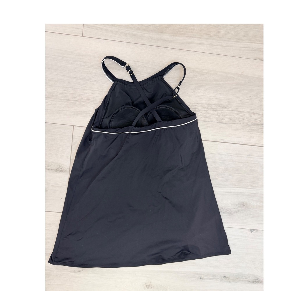Lands' End Swim Dress High Neck Black White Sz 10 Modest Beach Swimwear Athletic - Picture 3 of 8